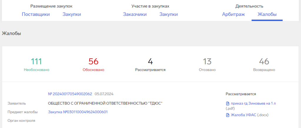 Контур.Закупки просмотр жалоб на заказчика