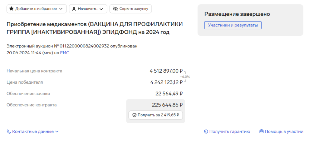 Контур.Закупки просмотр итогов закупки